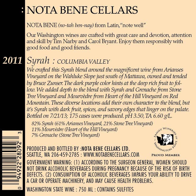 2011 Syrah : Columbia Valley