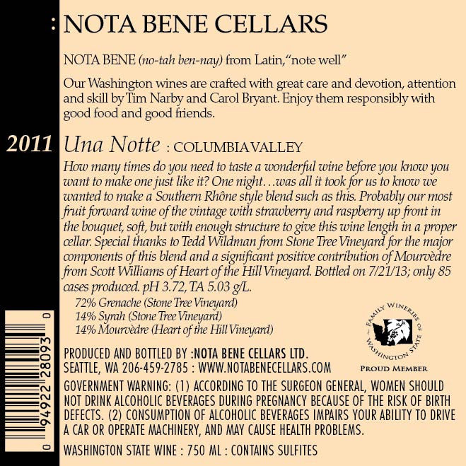 2011 Una Notte : Columbia Valley