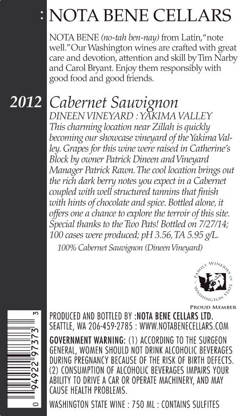 2012 Cabernet Sauvignon - Dineen Vineyard : Yakima Valley