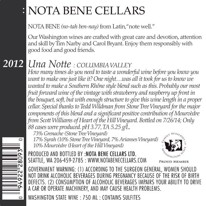 2012 Una Notte : Columbia Valley