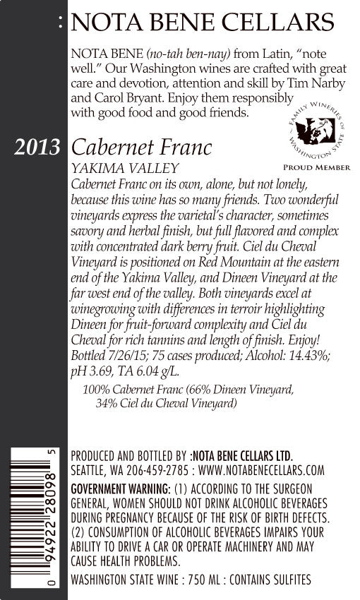 2013 Cabernet Franc : Yakima Valley