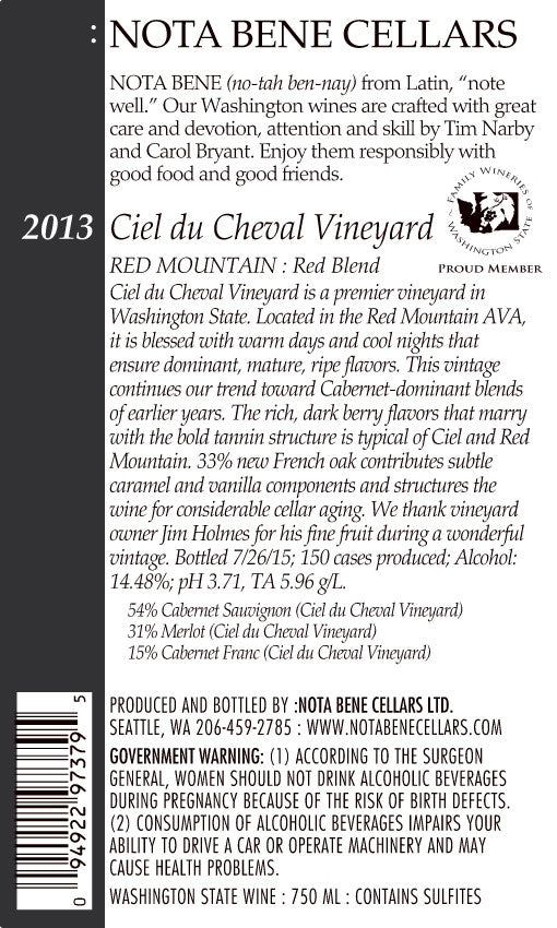 2013 Ciel Du Cheval Vineyard : Red Mountain