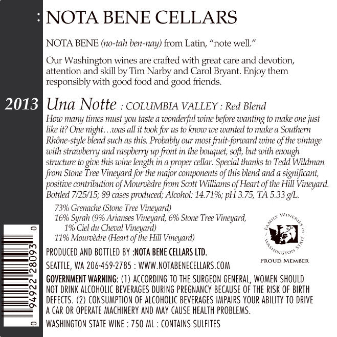 2013 Una Notte : Columbia Valley
