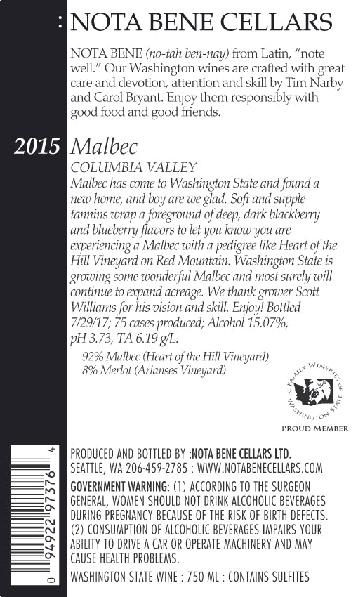 2015 Malbec - Columbia Valley