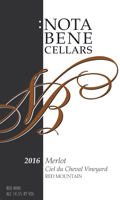 2016 :Nota Bene Merlot – Ciel du Cheval Vineyard: Red Mountain