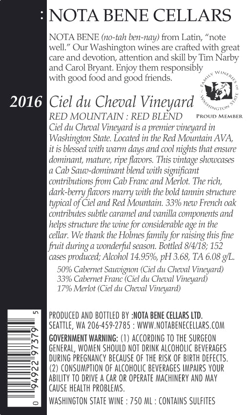 2016 Ciel du Cheval Vineyard : Red Mountain
