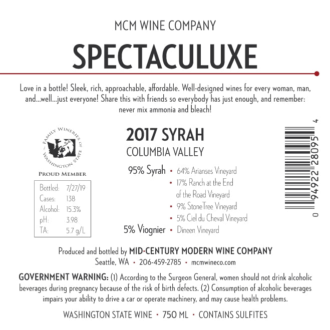 2017 MCM Spectaculuxe Syrah – Columbia Valley
