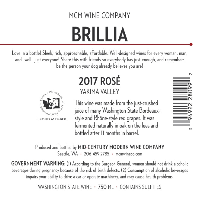 2017 MCM Wine Company Brillia Rosé – Yakima Valley