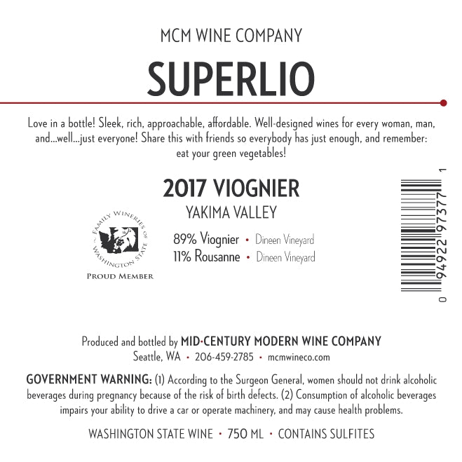 2017 MCM Wine Company Superlio Viognier – Dineen Vineyard: Yakima Valley