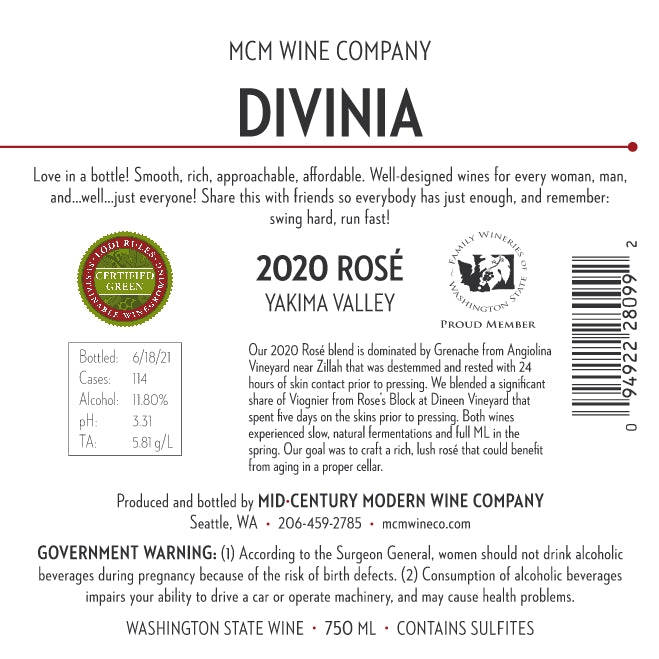 2020 MCM Wine Company Divinia Rosé – Yakima Valley