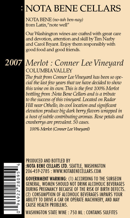 2007 Conner Lee Merlot : Columbia Valley
