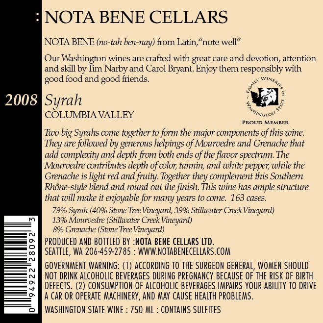 2008 Syrah : Columbia Valley