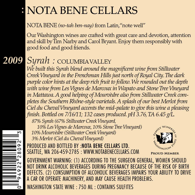 2009 Syrah : Columbia Valley