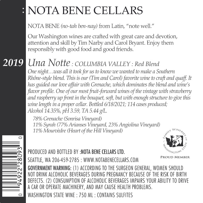 2019 :Nota Bene Una Notte GSM Blend - Columbia Valley