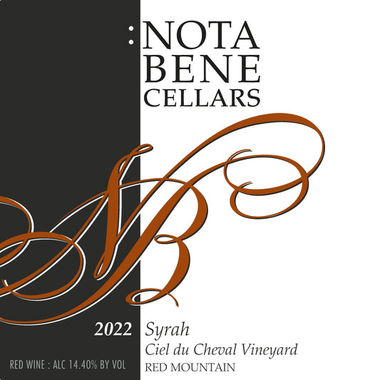 2022 :Nota Bene Syrah - Ciel du Cheval Vineyard (Clone 99) - Red Mountain