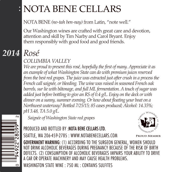 2014 Rosé : Columbia Valley