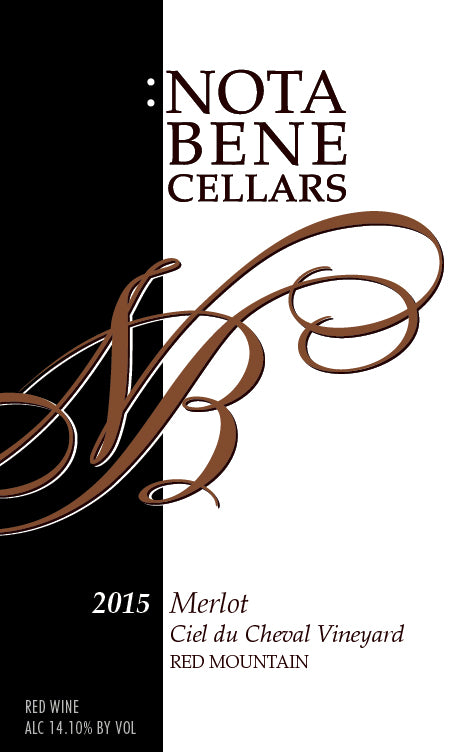 2015 :Nota Bene Merlot – Ciel du Cheval Vineyard :  Red Mountain