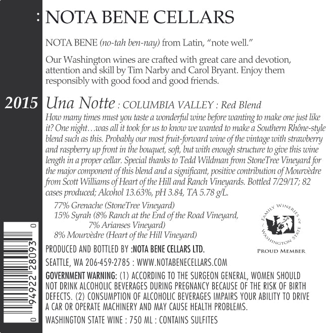 2015 :Nota Bene Una Notte : Columbia Valley