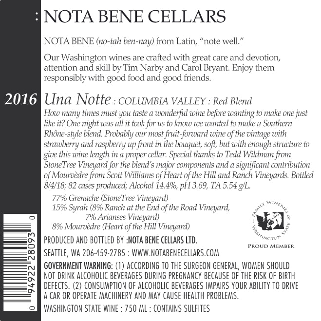 2016 :Nota Bene Una Notte : Columbia Valley
