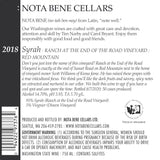 2018 :Nota Bene Syrah – Ranch at the End of the Road Vineyard : Red Mountain
