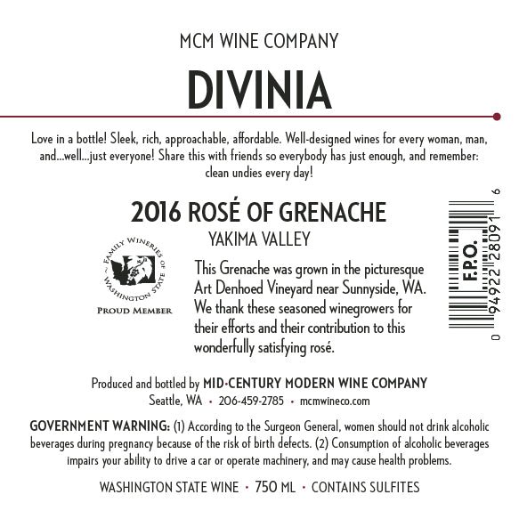 2016 MCM Wine Company Divinia Rosé – Yakima  Valley