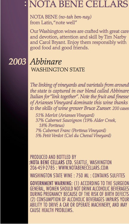 2003 Abbinare : Washington State