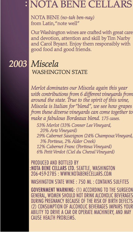 2003 Miscela : Washington State