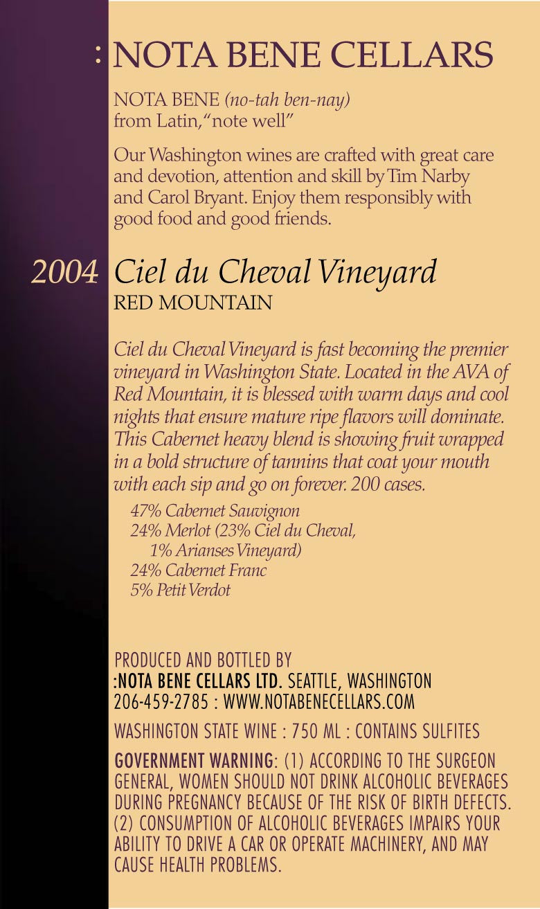 2004 Ciel du Cheval Vineyard : Red Mountain