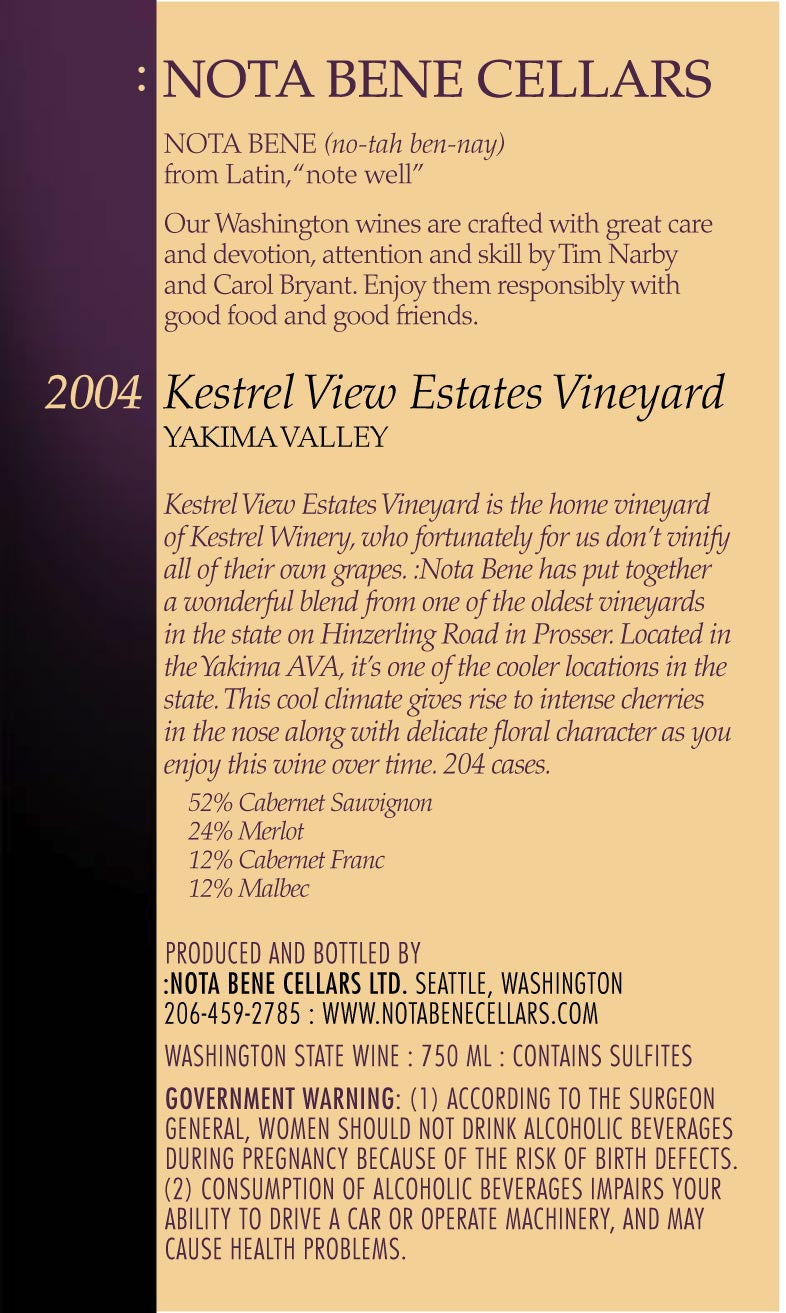 2004 Kestrel View Estates Vineyard : Yakima Valley