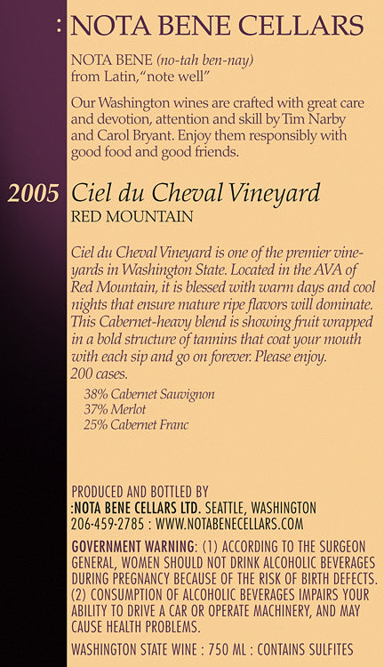 2005 Ciel du Cheval Vineyard : Red Mountain