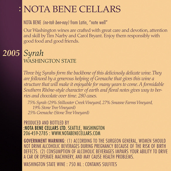 2005 Syrah : Washington State