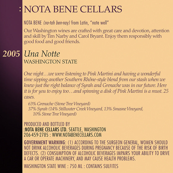 2005 Una Notte : Columbia Valley