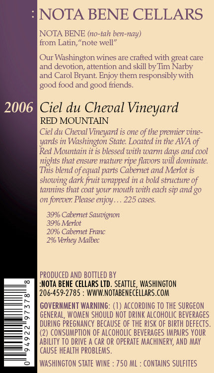 2006 Ciel du Cheval Vineyard : Red Mountain