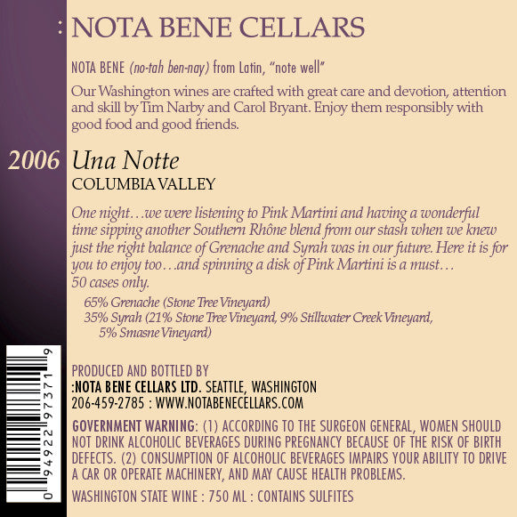 2006 Una Notte : Columbia Valley