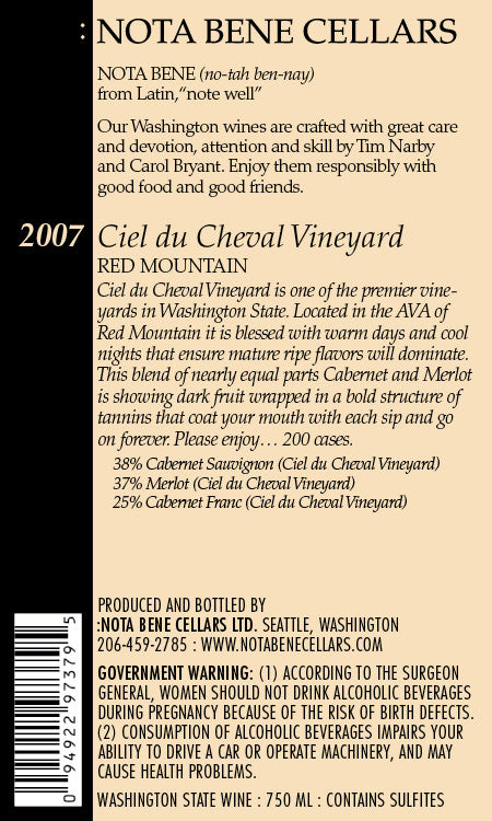 2007 Ciel du Cheval Vineyard : Red Mountain