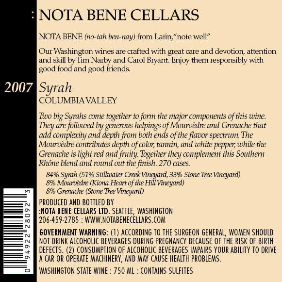 2007 Syrah : Columbia Valley