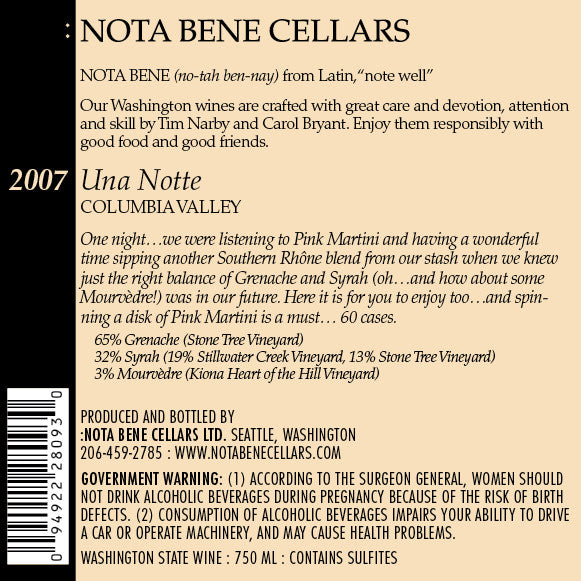 2007 Una Notte : Columbia Valley