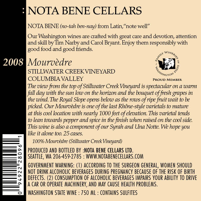 2008 Mourvèdre - Stillwater Creek Vineyard : Columbia Valley