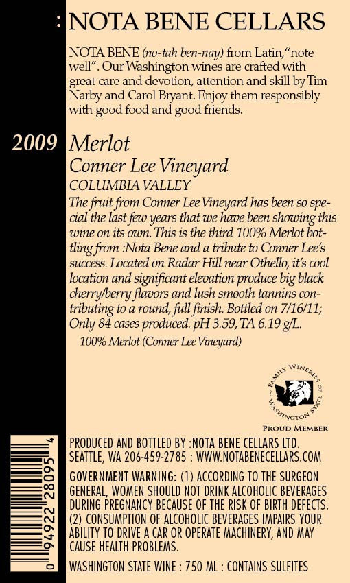 2009 Conner Lee Merlot : Columbia Valley