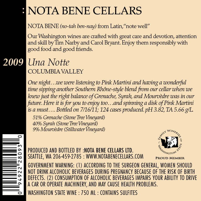 2009 Una Notte : Columbia Valley