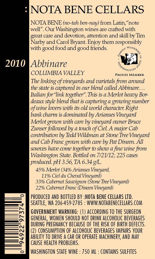 2010 Abbinare : Columbia Valley